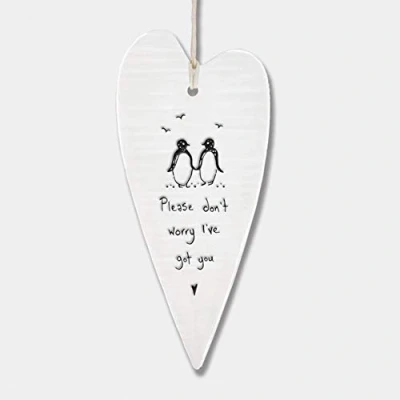 Image of East of India Wobbly White Porcelain Heart Please don&#039;t worry I&#039;ve got you 13.7 x 6cm