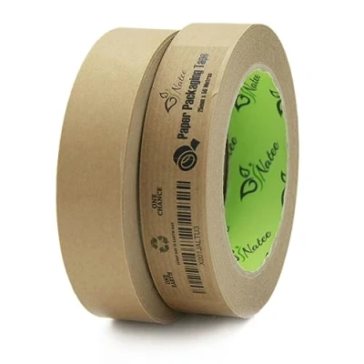 Image of NATEE® Brown Kraft Paper Packaging Tape Self Adhesive Eco Friendly 25mm x 50m Roll Recyclable &amp; Biodegradable for Packing Parcels and Boxes Sticky Tapes Strong Heavy Duty (24)