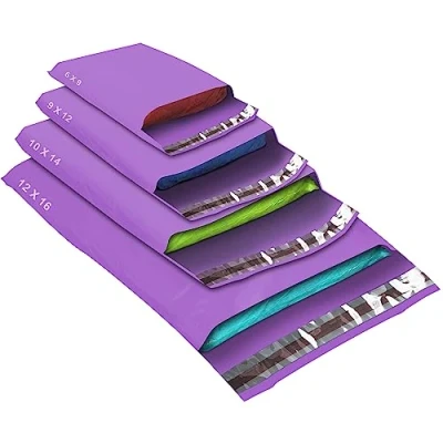 Image of 50 Mixed Size Purple Mailing Bags, Purple, 4 Sizes Self Seal Strong Waterproof Poly Plastic Envelopes for Parcels, Packaging, Small, Medium, Large Mail, Shipping Courier Delivery Bags