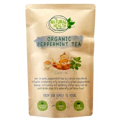 Image of Organic Peppermint Tea Bags (15 Bags) By The Natural Health Market Rubbed Fresh Leaves Plastic Free