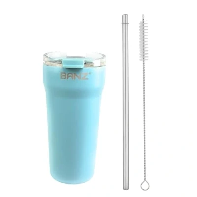 Image of Banz Large Travel Cup with Straw Hot &amp; Cold Insulated Coffee Mug, Leak Proof, Easy Sip Tumbler Reusable and Lid Portable Drinkware, 530ml