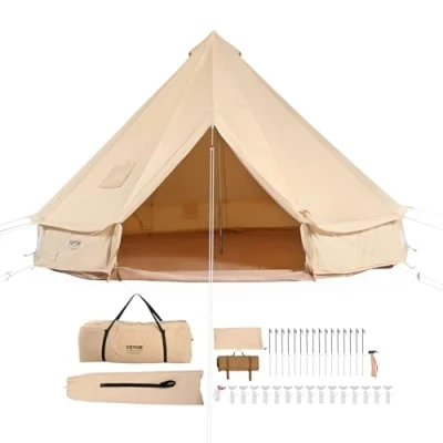 Image of VEVOR Canvas Bell Tent, 4 Seasons 7 m/22.97 ft Yurt Tent for Camping with Stove Jack, Breathable Holds up to 12 People, Family Outdoor Hunting Party