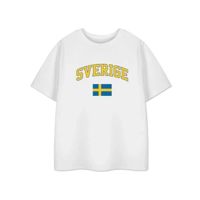 Image of Sweden Unisex Kids White T Shirt Sverige Flag Graphic Design Tee for Boys &amp; Girls Scandinavian Sports Fan Merchandise