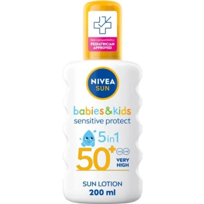 Image of NIVEA Sun Kids Protect &amp; Sensitive Spray (200ml) Sunscreen with SPF 50+, Suncream for Skin, Immediately Protects Against Exposure