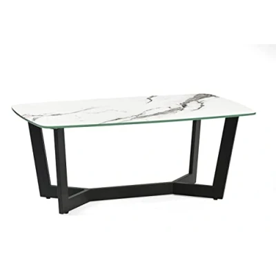 Image of Julian Bowen Olympus Coffee Table, Glass and Metal, White Marble Effect Black, Height: 40, Width: 110, Depth: 60cm