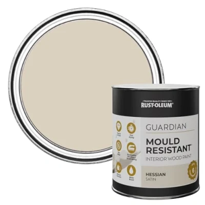 Image of Rust Oleum Beige Guardian Mould Resistant Interior Wood Paint in Satin Finish Hessian 750ml