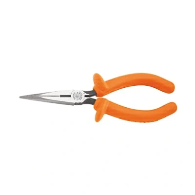 Image of Klein Tools D203 6 INS Long Nose Pliers with Curved Handles, Forged Steel Knives and Dual Layer Insulation Hand Guards