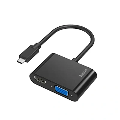 Image of Hama USB C to VGA and HDMI Adapter, 4K Ultra HD, Full HD 1080p (2 in 1 adapter with ports for connecting PC, laptop, MacBook, tablet, iPad, or phone monitor, TV, projector)