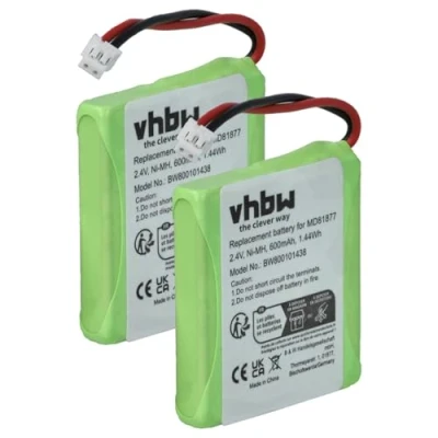 Image of Set risparmio 2 Batterie NI MH per MEDION MD81877 / MD82877 etc. sostituiscono 5M702BMX GP0827 GP0845 500mAh 2.4V
