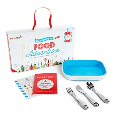 Image of Munchkin Food Adventure Splash Toddler Dining Set, Includes Premium Plate and Stainless Steel Utensils, Blue