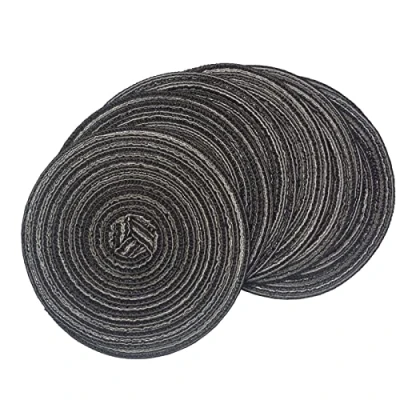Image of SCF2017 Set of 6 Round Woven Cotton Yarn Placemats 18cm Small Table Mats Coasters(Black)