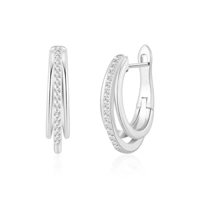 Image of Philip Jones Silver Plated Triple Hoop Earrings Created with Zircondia® Crystals