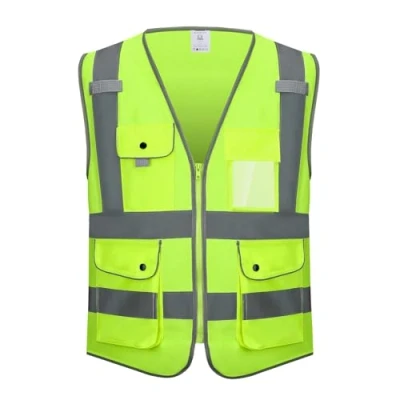 Image of KANMORE Safety Vest High Vis Yellow, EN ISO 20471, 7 Visibility Snap Button Pockets, Hi Viz Reflective &amp; Washable for Work and Personal (XXXL)