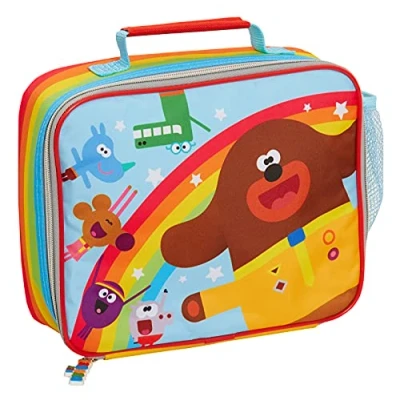 Image of Hey Duggee Lunch Bag for Kids Squirrel Club Rainbow Box School Travel Insulated Lunchbag with Drinks Holder