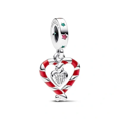 Image of Pandora Moments Candy cane sterling silver dangle with lake green crystal, red cubic zirconia and enamel