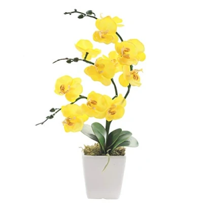 Image of YSZL 15&quot; Tall Artificial Silk Phalaenopsis Orchid Flower Plant Pot Arrangements (Yellow)