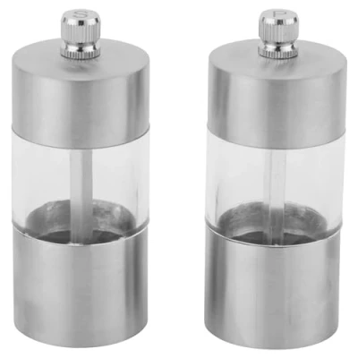 Image of Salter BW11840EU7 Salt and Pepper Grinder Mini Seasoning, Peppercorn Kitchen Mill Set, Adjustable Ceramic Mechanism Coarse to Fine, Acrylic Window, Manual Twist Grind, Compact, Silver