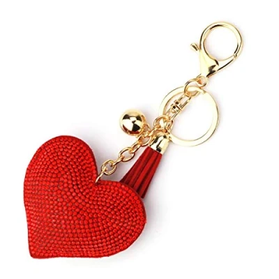 Image of Seraphis Glitter Heart Keyring Red Crystal Rhinestone Love Keychain Charm Pendant Purse Bag Jewellry for Woman