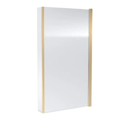 Image of Contemporary 6mm Toughened Safety Glass Square Hinged Bath Screen with Fixed Return 1430 x 795 24mm Brushed Brass