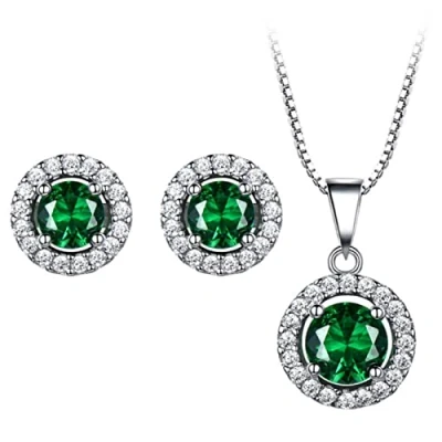Image of ZLING 925 Sterling Silver Jewelry Sets Created Emerald Earrings Necklace Pendants Elegant Birthday Gifts For Women Fine