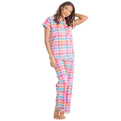 Image of INSIGNIA Ladies Button Front Poly Cotton Pyjamas check (UK, Alpha, S, Regular, Pink Check)