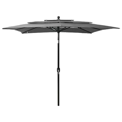 Image of vidaXL 3 Tier Garden Parasol in Anthracite UV Protective Polyester and Powder coated Aluminium Outdoor Umbrella for Patio, Terrace 2.5x2.5 m Size