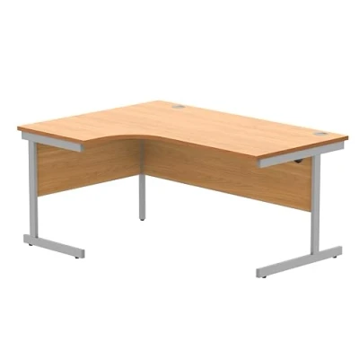 Image of Office Hippo Essentials Left Corner Desks, Home Writing Computer Desk For Work Place Or Home, Radial With Cable Port Management, Silver Frame, Norwegian Beech, 160 x120cm