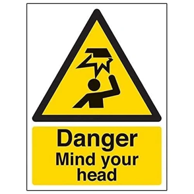 Image of V Safety Danger Mind Your Head Warning Sign 150mm x 200mm Self Adhesive Vinyl