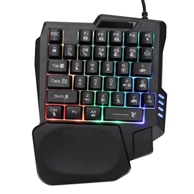 Image of Hoopoocolor One Handed Gaming Keyboard, Rgb Backlit 35 Keys Waterproof Wide Palm Rest Single Portable Mini Keypad Ergonomic Game Controller for Pc Gamer