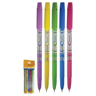 Image of MAYFAIR Ballpoint Pens, BLUE, Fine Point (0.7mm), Pack of 5, Comfort Grip, Writing Ball Perfect for School Office Home Use, iZOFAX Black Pen