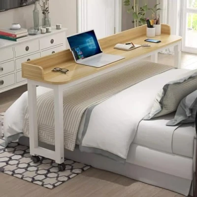 Image of JSLXNDM Bed Desk Over The Bed,Table with Wheels,Over Table,overbed Table King Size Bed,overbed nover Wheels Adjustable Height Mobile Cross 67in(170cm) Yellow