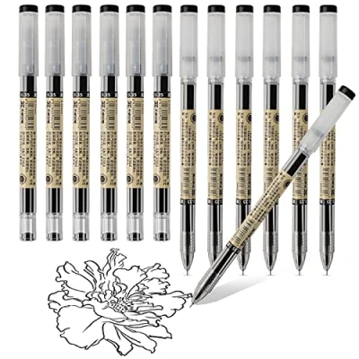 Image of ABEIER 0.35 mm Black Gel Pen Extra Fine Ballpoint for Office School Stationery Supply (12 Pieces)