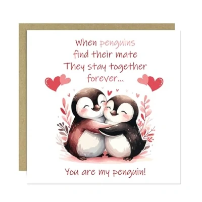 Image of RED OCEAN You Are My Penguin Card Greetings For Couple, Anniversary Him Her, Birthday Husband Wife, Valentines With Envelope, Wedding