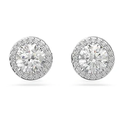 Image of Swarovski Constella Stud Earrings, White Round Cut Crystals in a Rhodium Plated Setting, from the Collection