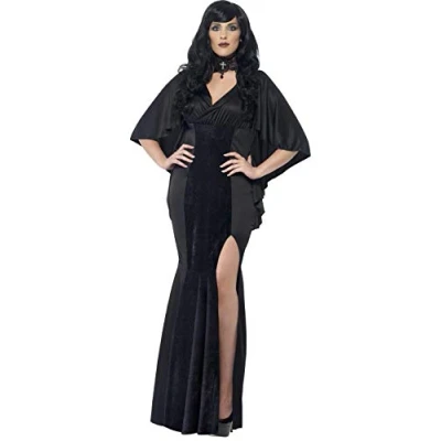 Image of Smiffys Curves Vamp Costume, Black with Dress, Halloween Adult Fancy Vampire Dress Up Costumes