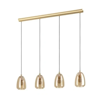 Image of Eglo Lighting Alobrase 4 Lamp Straight Bar Pendant Ceiling Light Brushed Brass