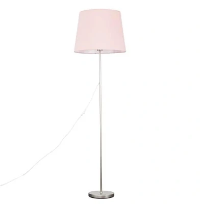 Image of MiniSun Modern Standard Floor Lamp in a Brushed Chrome Metal Finish with an Extra Large Pink Tapered Shade