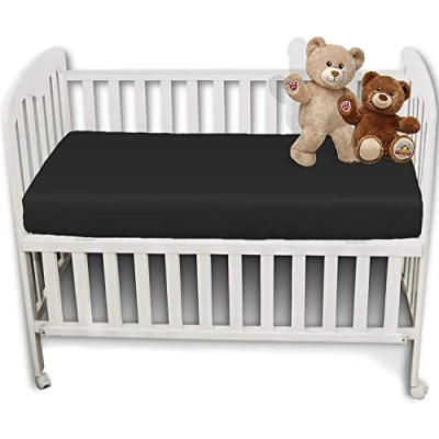 Image of 2 x AmigoZone Pollyotton Cot Bed Fitted Sheet (Black, (Cot 60 120cm))
