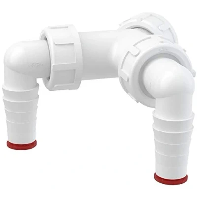 Image of Double Dishwasher Elbow Inlets to G1 BSP (33mm Thread Diameter) Drain Waste Trap Connector
