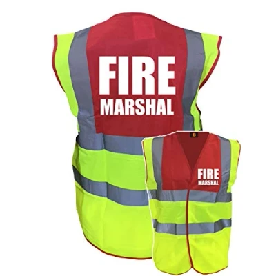 Image of Premium BIG Fire Marshal Yellow Red Hi Vis Viz Reflective Safety Vest Waistcoat, High Visibility, Printed By Brook Vis, Medium