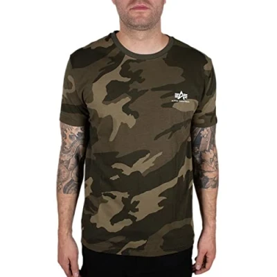 Image of Alpha Industries LOGO Basic Tshirt, Men&#039;s, Size: Small, Olive camo