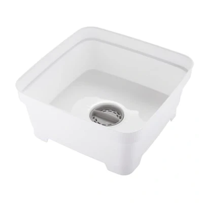 Image of Minky Washing Up Bowl with Sink Plug Strainer, Square Bowl, Basin, Strainer Trap, and Drainer Set, White, 11L, UK Made