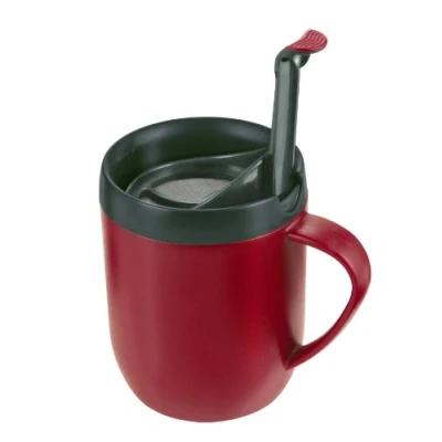 Image of Zyliss Hot Mug Cafetiere, Plastic/Silicone, Red, Coffee Travel Mug/Insulated Mug/Filter for Ground Coffee/Mug with Lid/Camping Mug, Dishwasher Safe