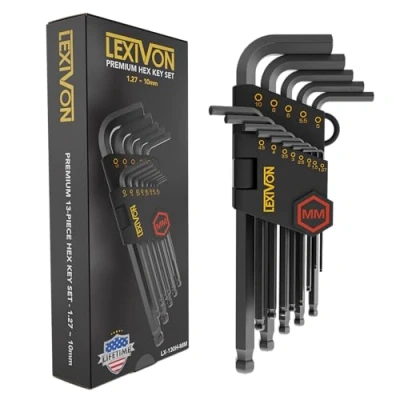 Image of LEXIVON Allen Wrench Set, 13 Piece Premium Metric Hex Keys, L Shaped Long Arm Ball End Design, Industrial Grade S2 Alloy Steel (LX 130H MM)