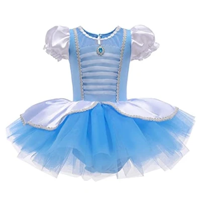 Image of Lito Angels Princess Cinderella Ballerina Costume Ballet Leotard with Tutu Dress for Kids Girls, Fancy Dance Wear Outfit Age 5 6 Years, Blue (Tag Number 120)