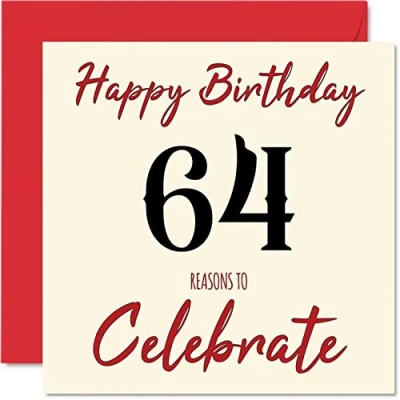 Image of Fun 64th Birthday Cards for Men Woman Reasons To Happy Card Dad Mum Grandad Nanny Grandma Gran Uncle Auntie Cousin, 145mm x Greeting Cards,