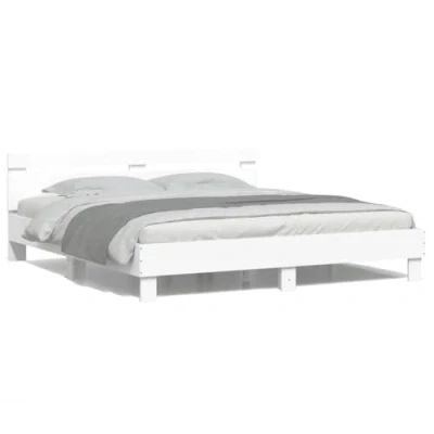 Image of vidaXL White Super King Size Bed Frame with LED Headboard, Bedroom Furniture, 180x200 cm, Engineered Wood, Modern Design