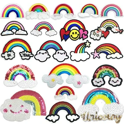 Image of Iron on Patches 20 PCS Rainbow Patch Woohome Appliques Stickers for Clothing, Backpack, Caps, Repair The Hole Stick