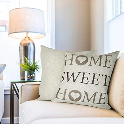 Image of Emma Barclay Home Sweet Jacquard Cushion Cover in Beige 17x17 (43x43cm)