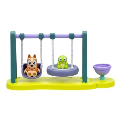 Image of Bluey Mini Playsets, Turtleboy Playground Playset, Includes Articulated Wide Eyed Bingo Figure and Turtleboy, Swing &amp; Spin together on the